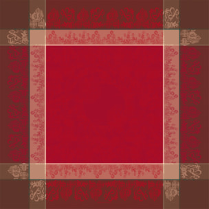 Nappe anti tache pur coton jacquard Couronne de noel rouge