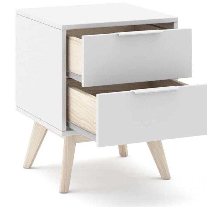 Mesita de noche Numa 2 cajones Blanco - Oak Soft