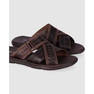 Sandalias de Piel - Marron - Tacón: Bajo