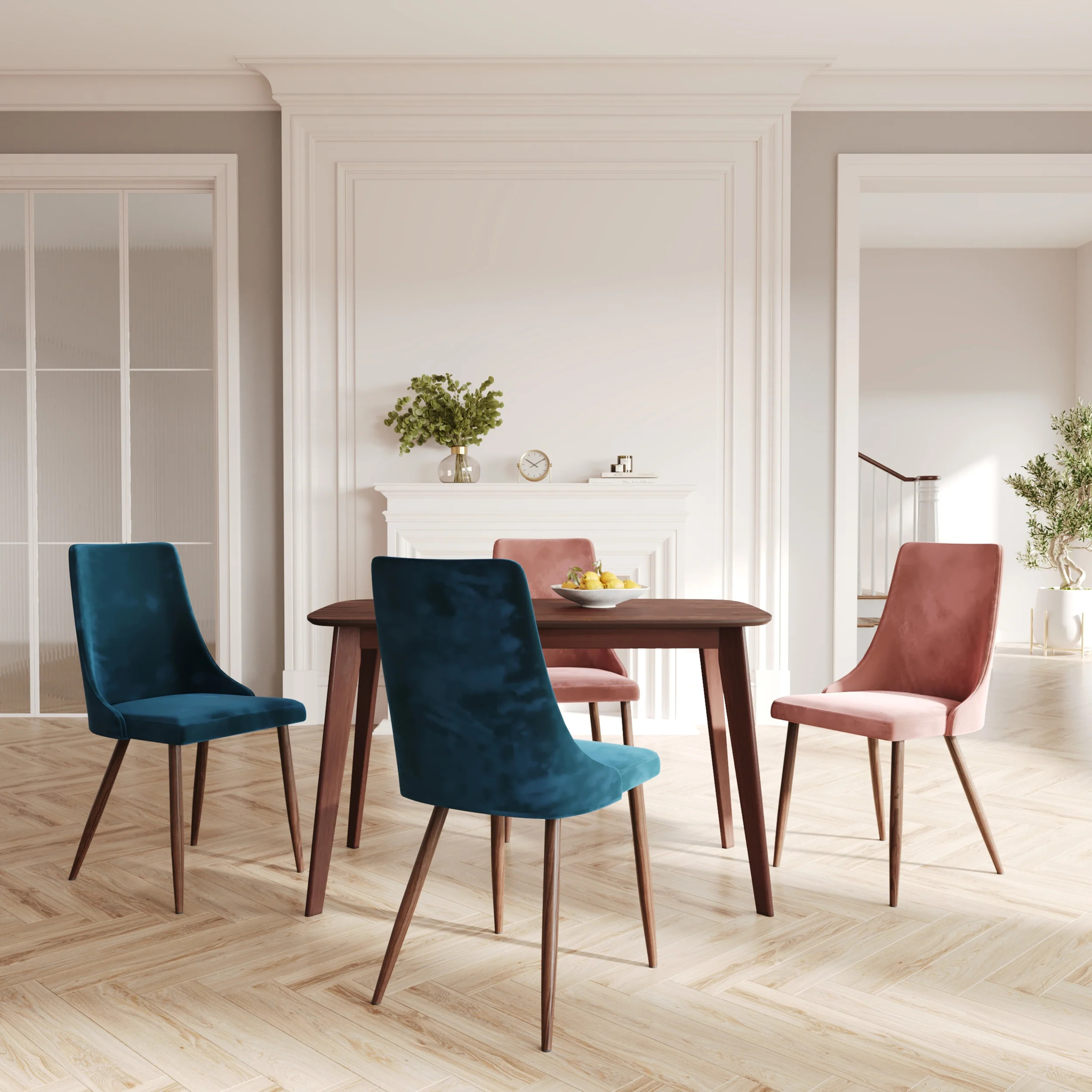 Pack 4 chaises en velours bleu et rose - Vinni