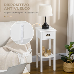 Conjunto de 2 Mesas Auxiliares Mesitas de Noche con Cajón y Estante de Almacenamiento Estilo Moderno para Salón Dormitorio 30x30x75 cm Blanco