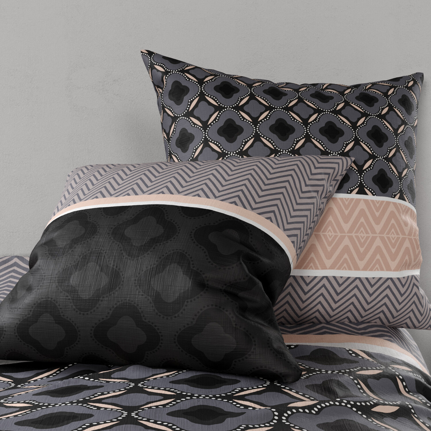 Parure housse de couette imprimé 100% coton rose - kea