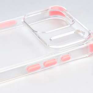 Custodia trasparente con rilievo protettivo per fotocamera, angoli rinforzati rosa, antiurto e anti-impronte Magsafe per iPhone 17 Pro.