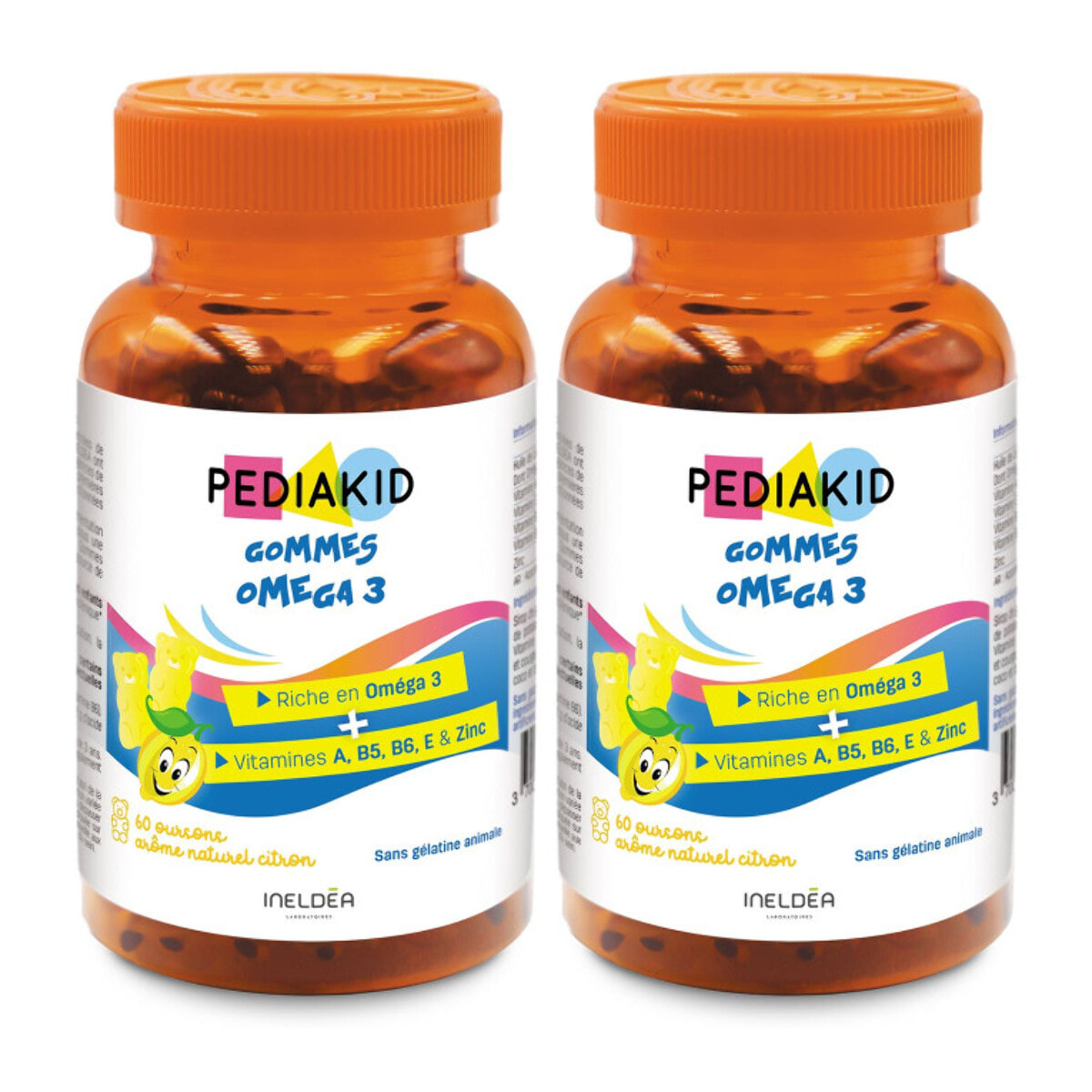 PEDIAKID - Gommes Oméga 3 - Formule Naturelle au Délicieux Arôme de Citron - Soutient les Fonctions Cognitives - Favorise la Croissance et le Développement Cérébral - Lot de 2 piluliers