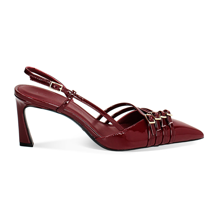 Décolleté slingback donna cherry eleganti in vernice, tacco 7,5 cm