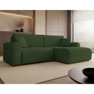 Naomi - Canapé d'angle réversible 4 places convertible avec coffre en velours côtelé - Vert