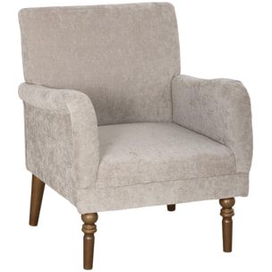 Sillón Relax, Sofá Individual, Tapizado en Lino, Reposabrazos Estilizados, Patas de Madera Maciza, Acolchado Grueso para Salón, Dormitorio y Oficina, Gris