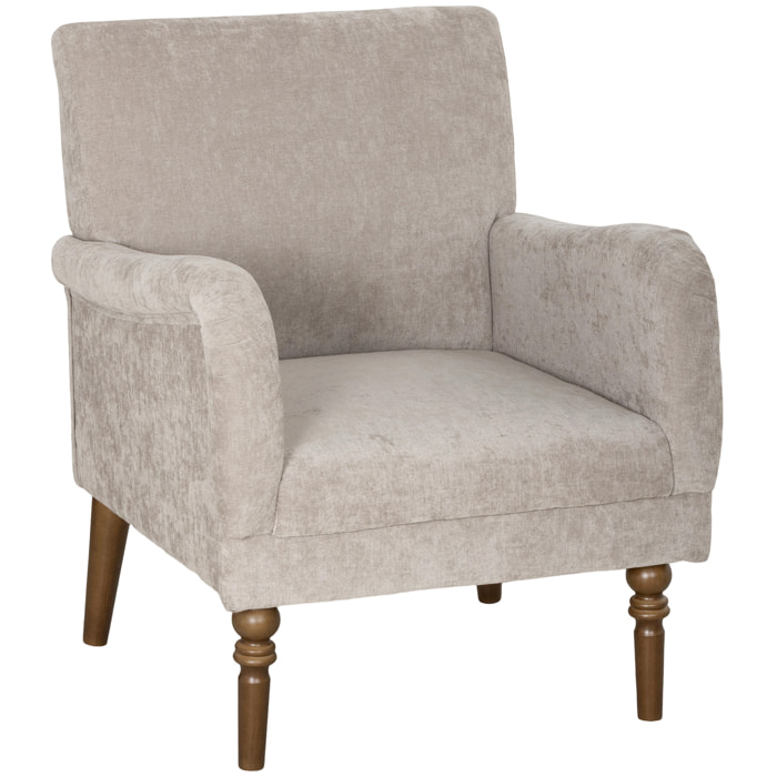 Sillón Relax, Sofá Individual, Tapizado en Lino, Reposabrazos Estilizados, Patas de Madera Maciza, Acolchado Grueso para Salón, Dormitorio y Oficina, Gris