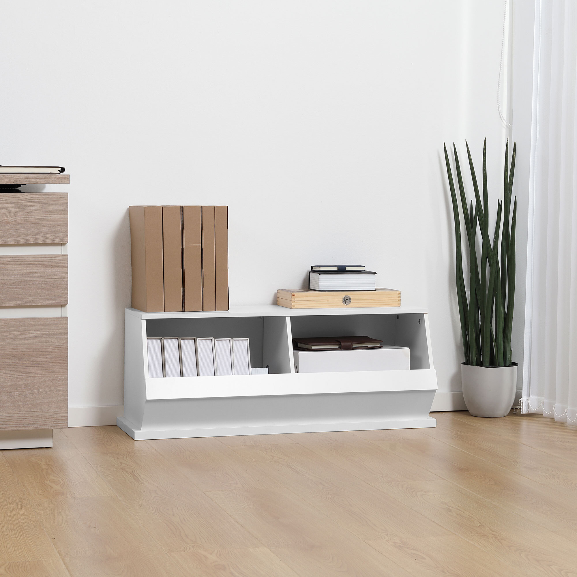 Meuble de rangement 2 casiers - dim. 90L x 36l x 35H cm - MDF blanc