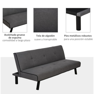 Sofá Cama de 3 Plazas con Patas Elevadas 170x76x72,5 cm Gris