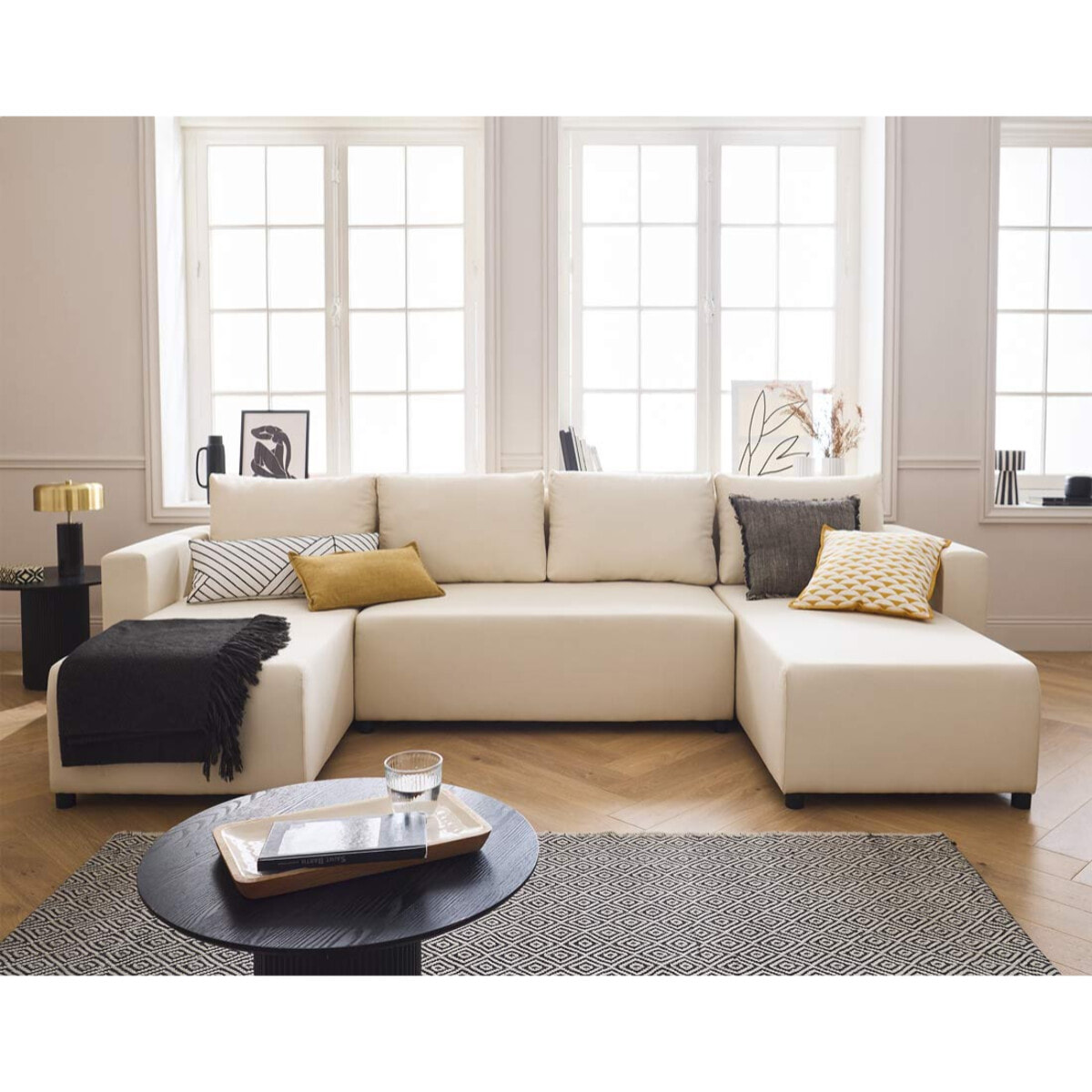Regala - canapé panoramique - 7 places - convertible avec coffre - en tissu - Beige