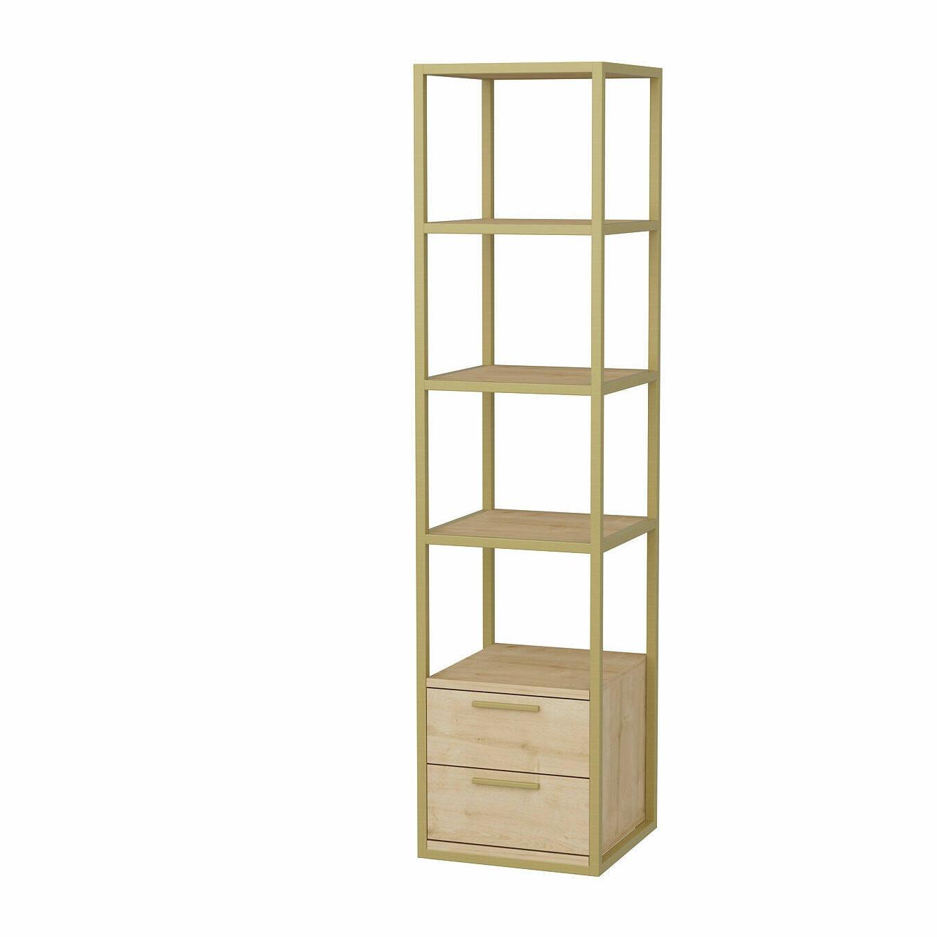 Libreria Dfogliat, Scaffale da ufficio, Mobile portalibri, Biblioteca, 39x39h169 cm, Oro e Quercia