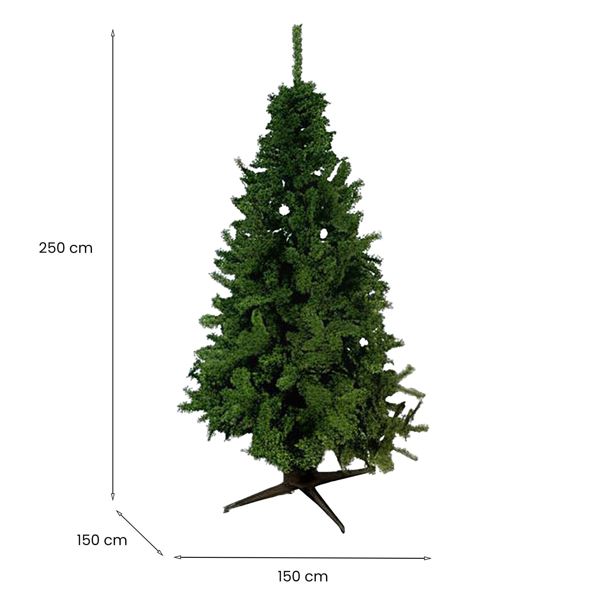 Albero di Natale Tinsel, Pino artificiale, Albero effetto reale, Alberello natalizio, Made in Italy, 150x150 h250 cm, Verde