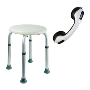 Tabouret de douche PMR PELLET Essentiel rond hauteur réglable + Barre à ventouse de maintien PMR PELLET 30 cm