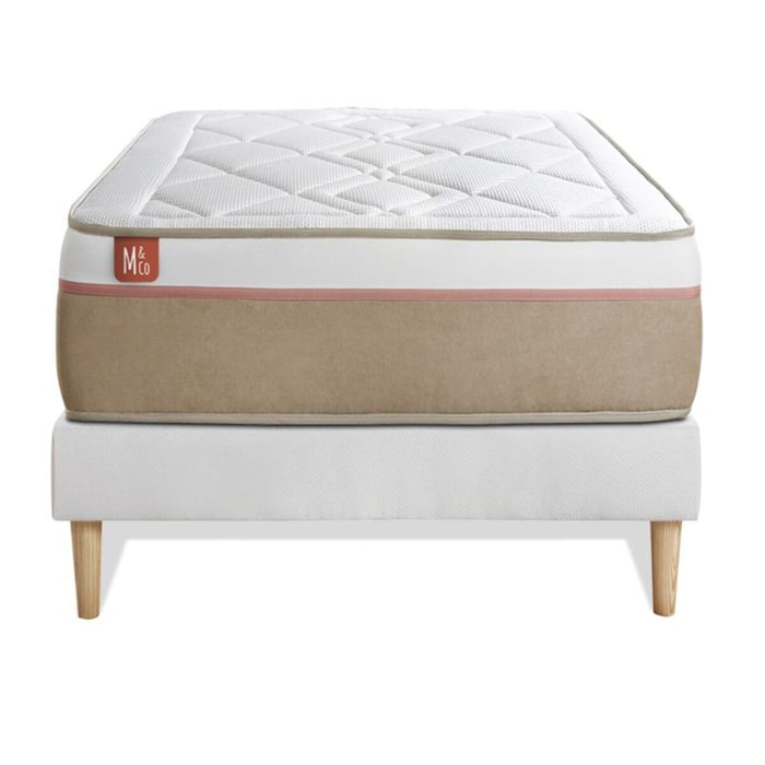 Ensemble Matelas Le Soyeux - 24cm - Ressorts ensachés et mémoire de forme - Equilibré - Sommier Tapissier Blanc