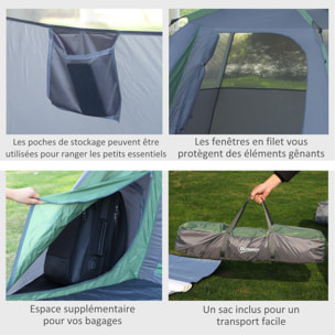 Tente de camping pop up montage instantané 3 pers. bleu vert