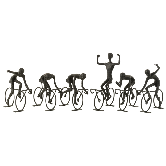 J-Line décoration Cyclistes - polyrésine/métal - noir - large - 6 pièces