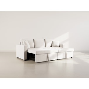 Cyrus - Canapé droit 3 places convertible en velours côtelé - Beige