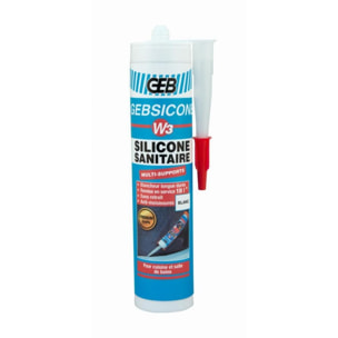 Mastic GEBSICONE W3 100% silicone d'étanchéité - Cartouche de 280ml blanc - 890750
