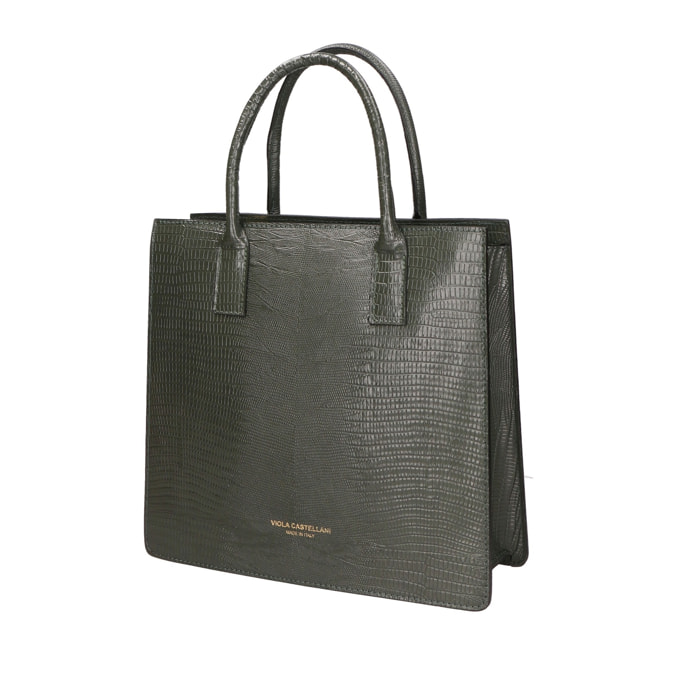 Borsa a mano da donna - Modello Giulia - Vera pelle effetto cocco - 30.0 x 28.0 x 10.0 cm