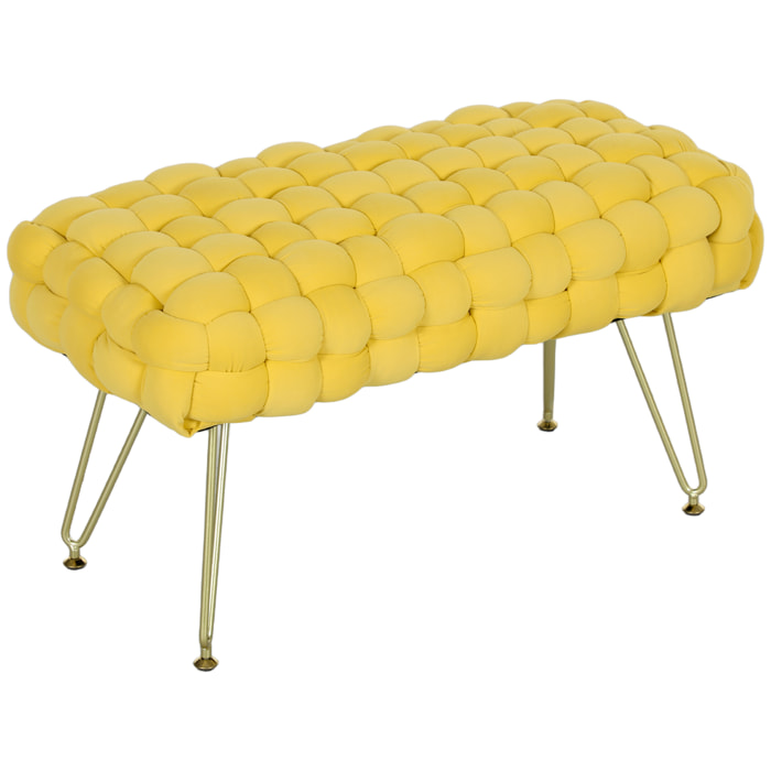 Banco Pie de Cama Tapizado en Terciopelo Banco Otomano Pie de Cama con Patas Doradas y Asiento Acolchado para Dormitorio Entradas Amarillo