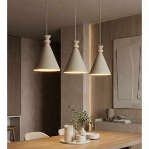 Lampada a sospensione ZERO in acciaio beige e legno