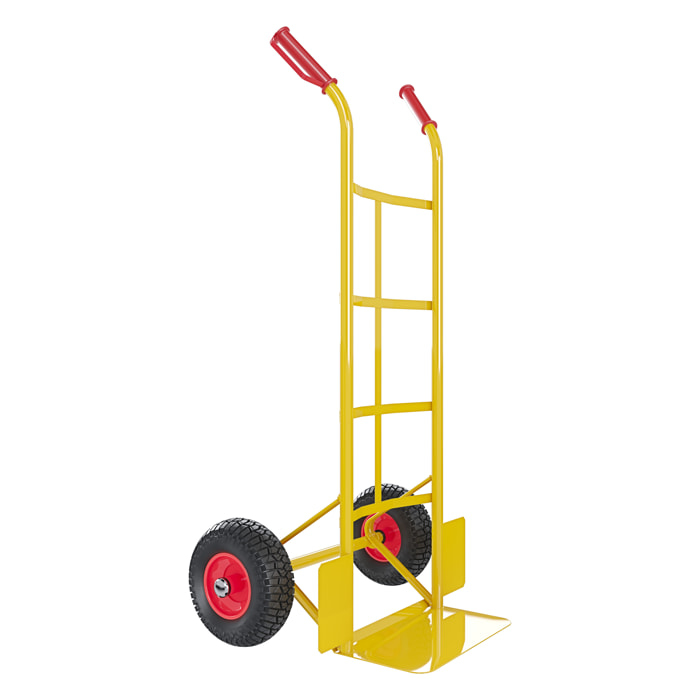 Carrello A Mano Portapacchi Portata 200 Kg In Acciaio Tubolare Ruote Pneumatiche Rinforzate Trasporto Pacchi Portasacchi 45 x 50.5 x 116 Cm Giallo
