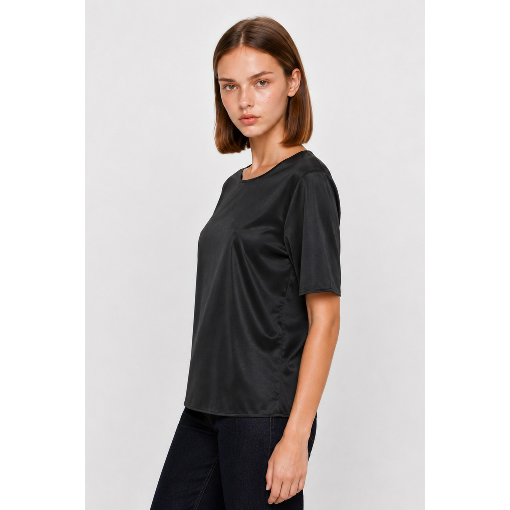 Kocca - Blusa a maniche corte effetto raso con scollo rotondo Donna