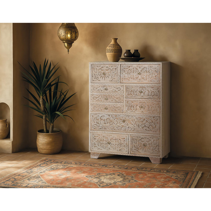 Cómoda de Madera de Mango 70 Cm Estilo Mediterráneo Colonial Moderno
