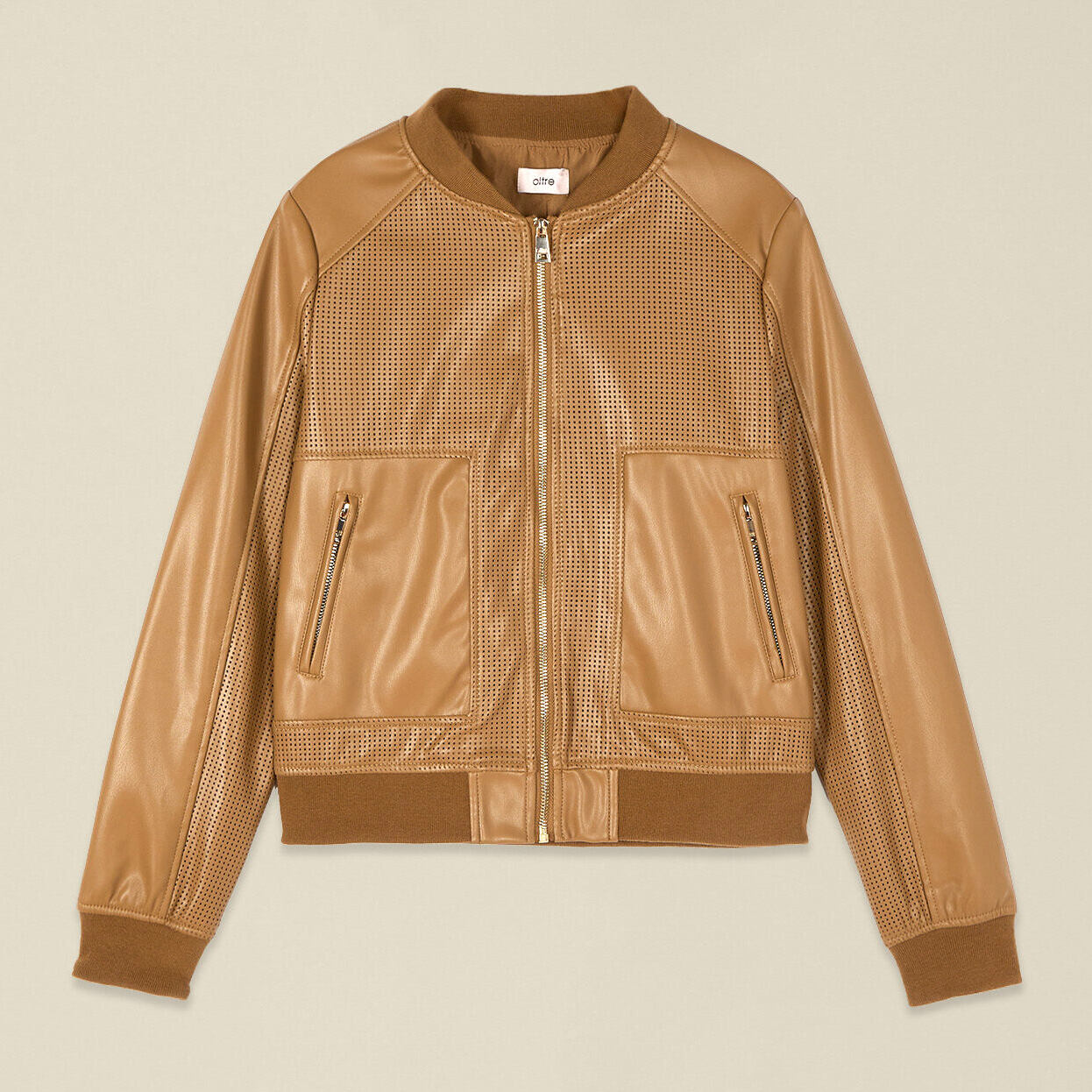 Oltre - Chaqueta bomber perforada - Beige