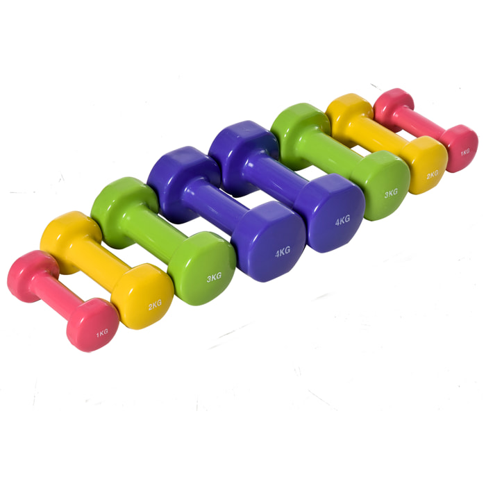 Juego de 8 Mancuernas Hexagonales 20 KG de 4 Pares 4 kg 3 kg 2 kg 1 kg Mancuernas de Neopreno con Revestimiento Antideslizantes Pesas para Gimnasio en Casa Ejercicio Entrenamiento Multicolor