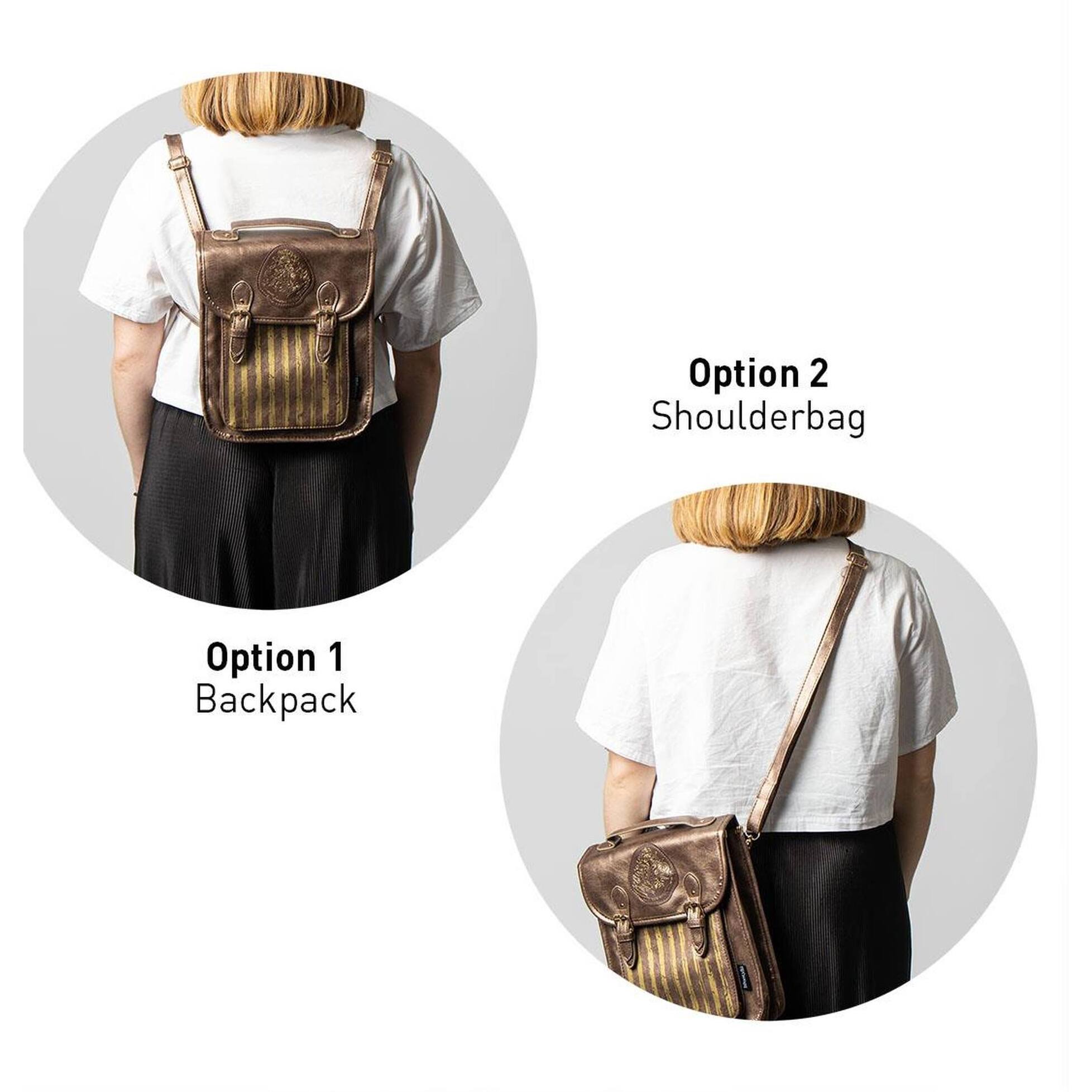 Mochila casual de harry potter - color marrón - 22.5x22.5x7.cm - fabricada en pu - diseño con solapa - estampado del escudo de hogwarts