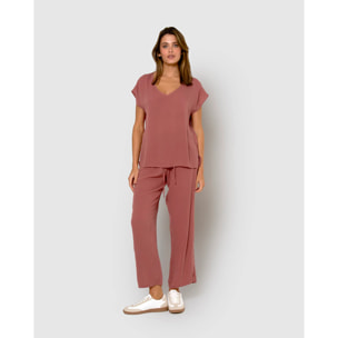 Camisa mujer bambula detalles plisados rosa