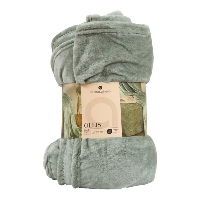 Plaid flanelle Ollis vert céladon 180x130cm