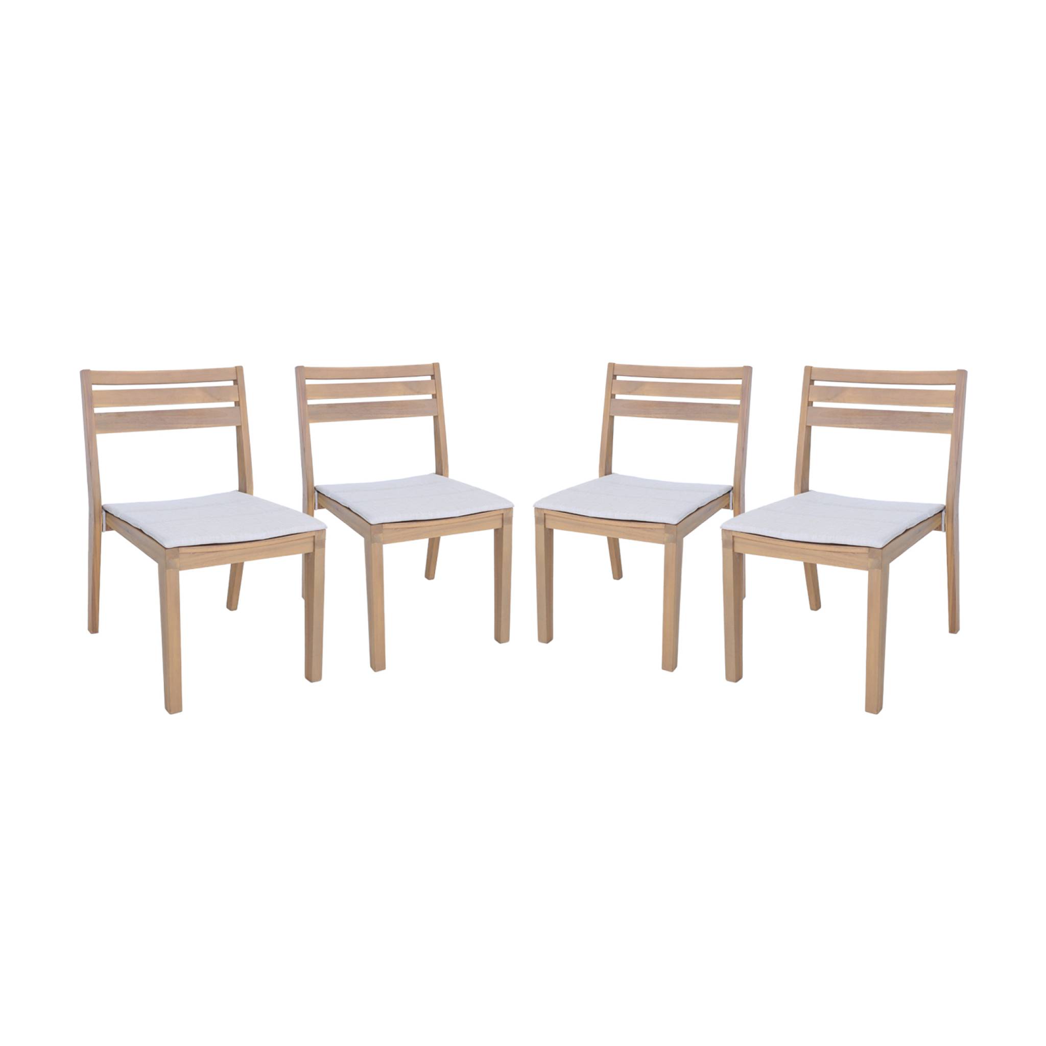 Lot de 4 chaises de jardin beige MERINA bois d'acacia avec coussin. 52 x 55 x 81 cm
