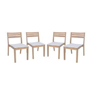 Lot de 4 chaises de jardin beige MERINA bois d'acacia avec coussin. 52 x 55 x 81 cm