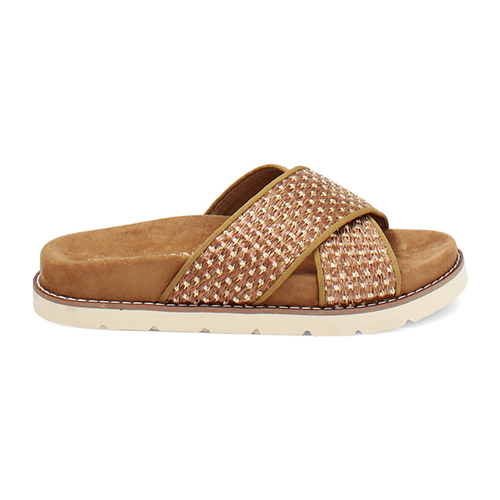 Sandali bassi donna marroni in raffia