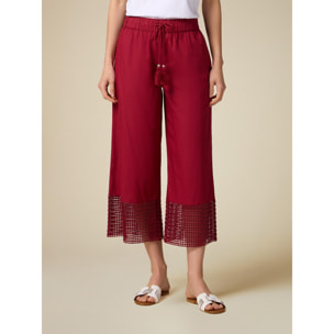 Oltre - Pantaloni cropped con inserti in macramé - Bordeaux