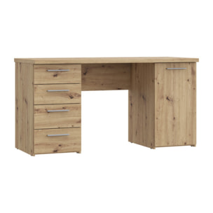 Bureau droit 1 porte 4 tiroirs effet chêne rustique L145 cm - CANDY