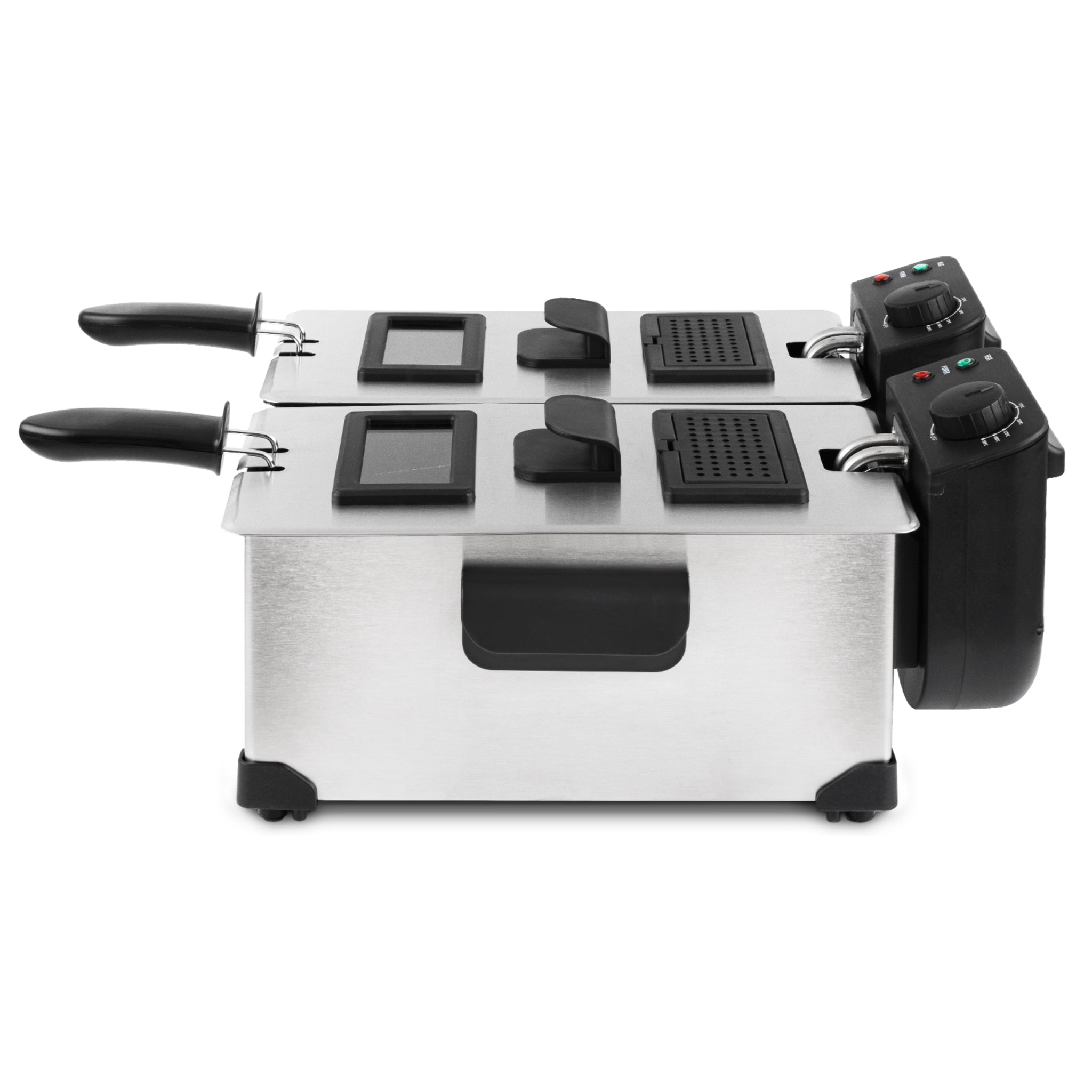 H.Koenig Freidora Doble cubeta de acero inoxidable DFX600, 2 termostatos independientes de 3L cada uno, Cestas extraíbles aptas para lavavajillas