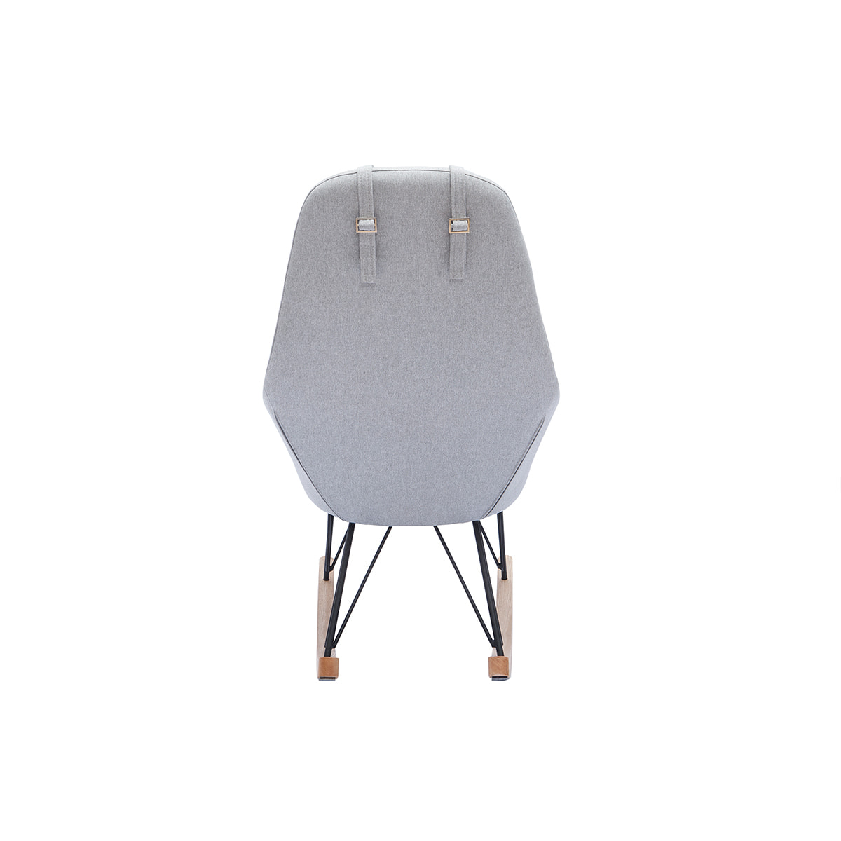 Rocking chair scandinave en tissu gris, métal noir et bois clair JHENE