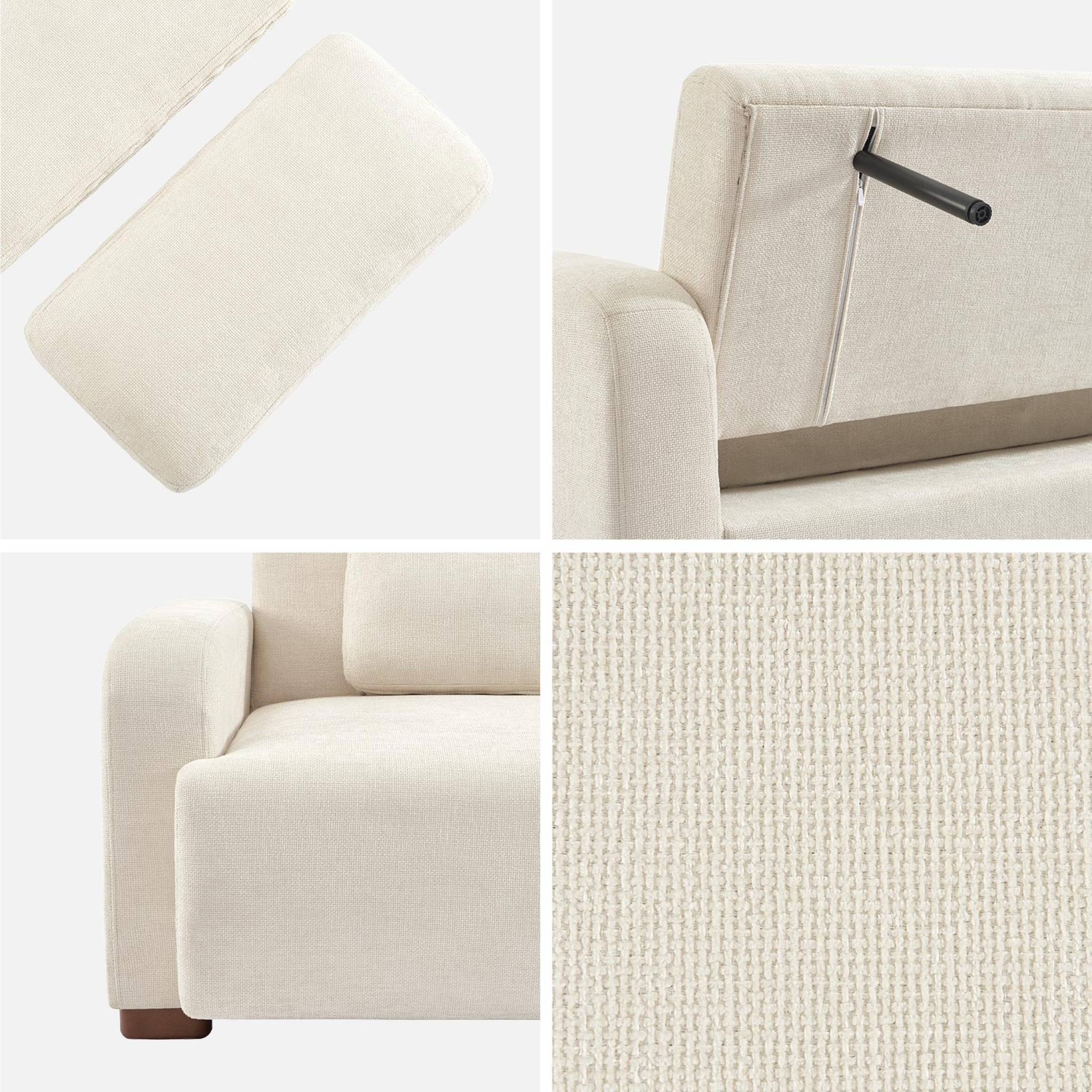 Canapé convertible 3 places tissu blanc cassé L 211 x P 92 x 85cm  - Dany