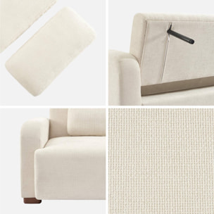 Canapé convertible 3 places tissu blanc cassé L 211 x P 92 x 85cm  - Dany