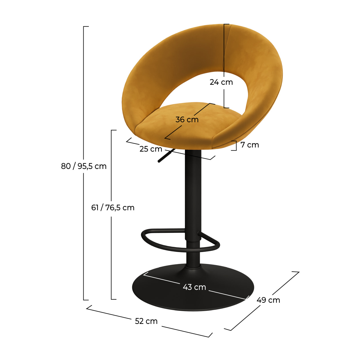 Lot de 2 chaises de bar en velours jaune curry 61/76,5 cm - Cloclo