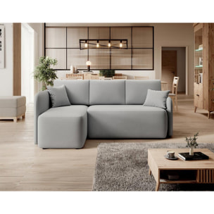 Suzie - canapé d'angle gauche 4 places convertible avec coffre en velours - Gris clair