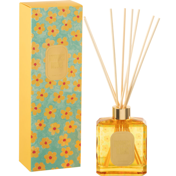 J-Line huile parfumée + bâtons Fleurs - Hapiness Blooms - azur/jaune - 180 ml