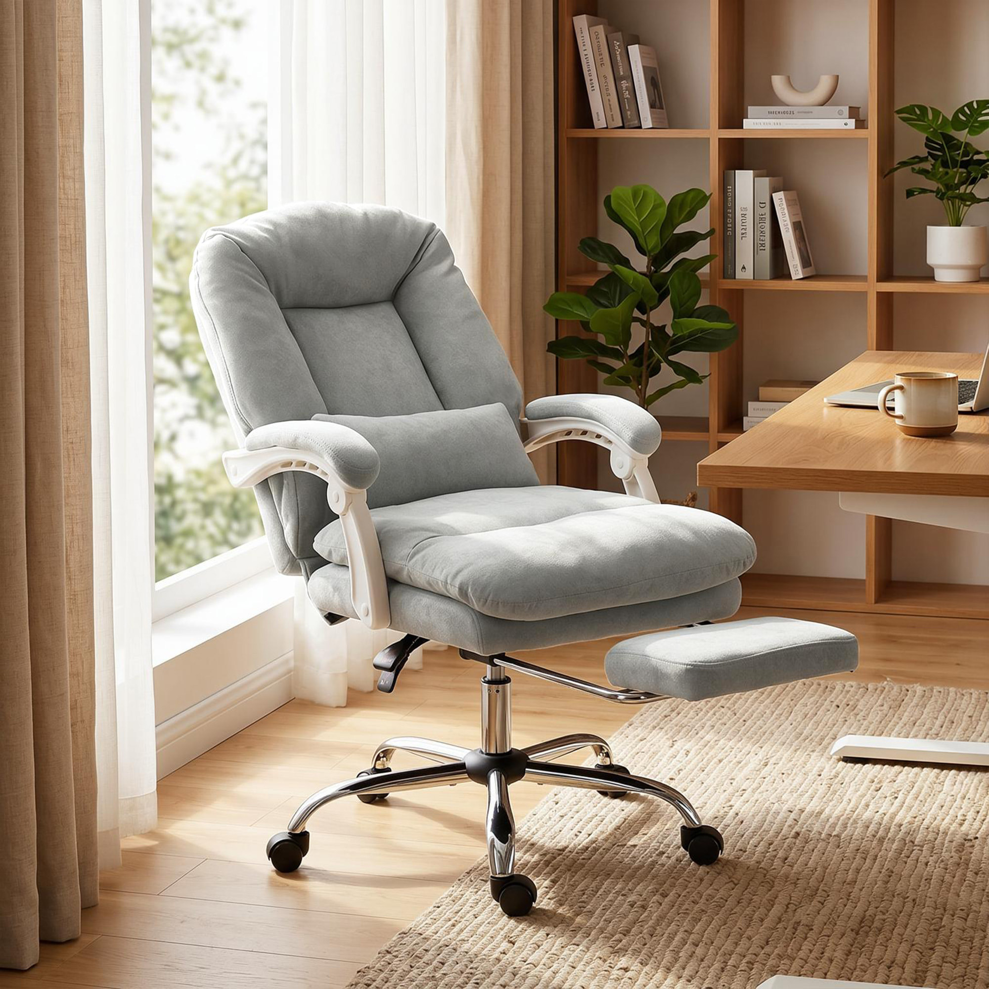 Fauteuil bureau manager inclinable repose-pieds rétractable velours gris clair