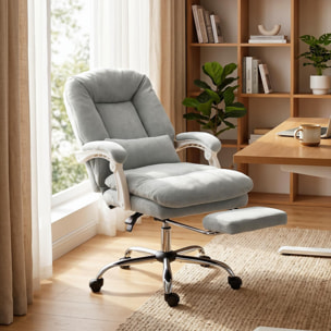 Fauteuil bureau manager inclinable repose-pieds rétractable velours gris clair