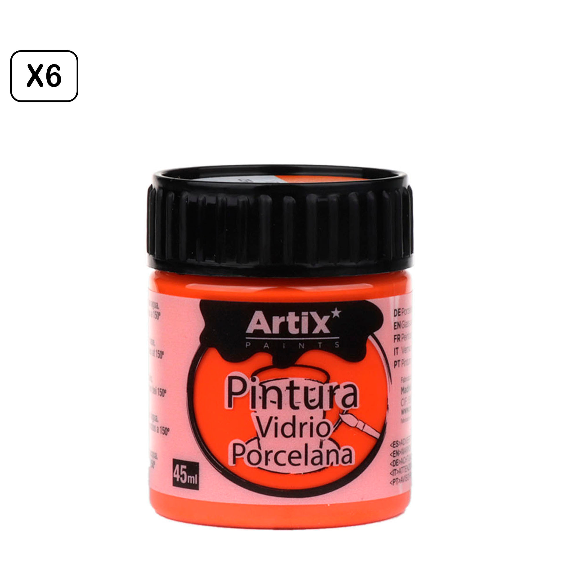 Pack 6 Uds. PINTURA CERÁMICA Y CRISTAL 45 ml COLOR NARANJA