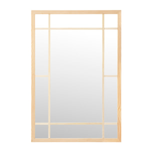 Miroir mural rectangulaire de type fenêtre en bois de ton naturel Hauteur: 99.6 Longueur: 69.7 Largeur: 1.4